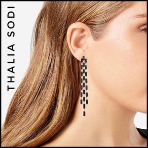 Blue Stone Triple-Row Linear Drop Earrings